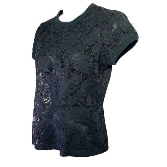 Mossimo‎ Stretch Black See Through Lace Boho Pedal Floral Crochet Shirt Size S - Picture 4 of 9